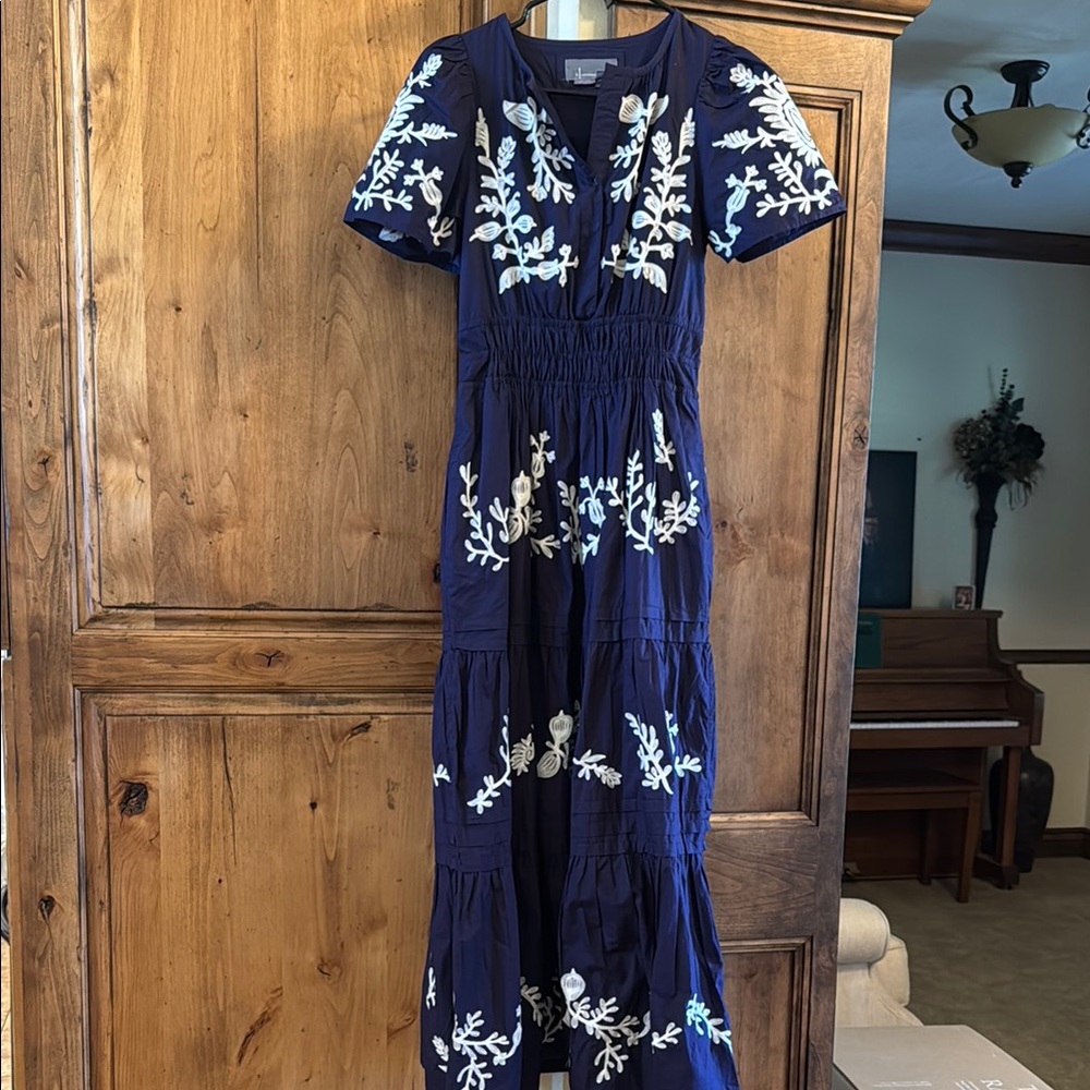 Anthropologie Blue and White Tiered Somerset dress